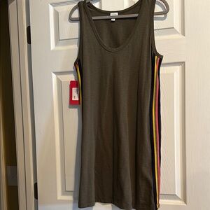 Evereve Olive Dress with Colorful Stripes